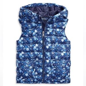 Ralph Lauren Polo Girls Blue Floral Hooded Puffer Vest Size 5